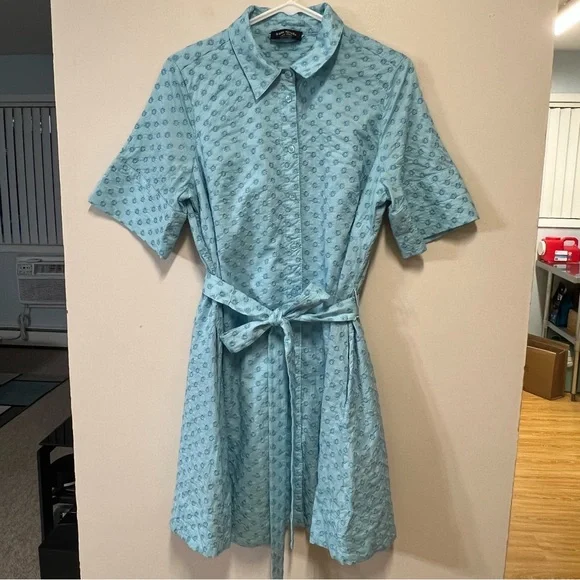 Kate Spade Light Blue Embroidered T Shirt Dress with Belt - Picture 3 of 11